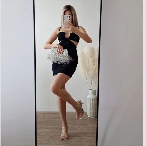 ZARA CUT OUT SHIMMERY DRESS BLACK - Picture 1 of 13